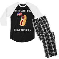 Hot Diggity Dog I Love Usa Fourth Of July Men's 3/4 Sleeve Pajama Set | Artistshot