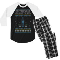 Happy Hanukkah Gin And Tonica Jewish Ugly Christmas Sweater Men's 3/4 Sleeve Pajama Set | Artistshot