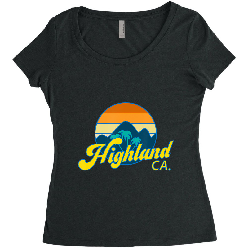 Vintage 70's Style Sunset And Palm Trees Highland California Women's Triblend Scoop T-shirt by Kosdapen517 | Artistshot