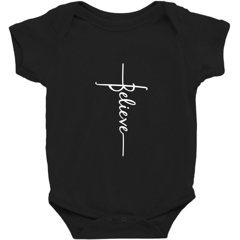 Believe   Christian Faith Cross Script Baptism Gift Baby Bodysuit by jessemillicent | Artistshot