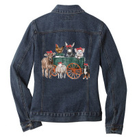 Farm Animals Wagon Pig Goat Sheep Dog Chicken Donkey T Ladies Denim Jacket | Artistshot