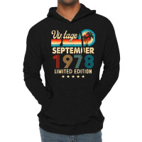 Vintage September 1978 44th Birthday Gifts T Shirt Lightweight Hoodie | Artistshot