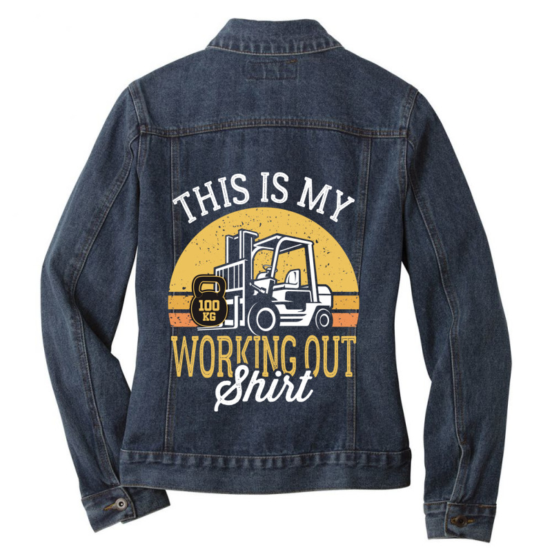 Funny Working Out Forklift Operator Ladies Denim Jacket by cm-arts | Artistshot