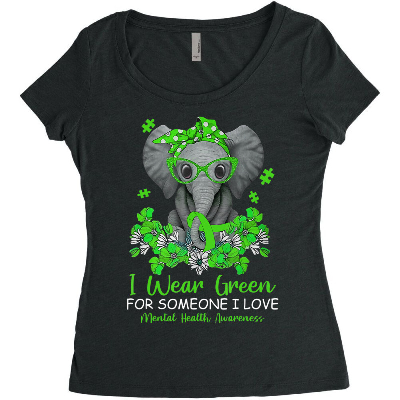 I Wear Green Tal Health Awareness Ribbon Elephant Women's Triblend Scoop T-shirt by Kenlofu52 | Artistshot