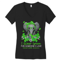 I Wear Green Tal Health Awareness Ribbon Elephant Women's V-neck T-shirt | Artistshot