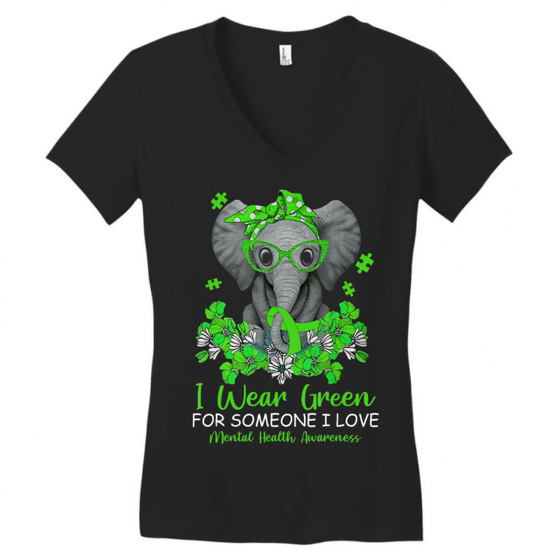 I Wear Green Tal Health Awareness Ribbon Elephant Women's V-Neck T-Shirt by Kenlofu52 | Artistshot