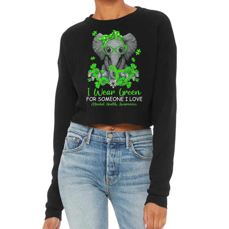 I Wear Green Tal Health Awareness Ribbon Elephant Cropped Sweater by Kenlofu52 | Artistshot