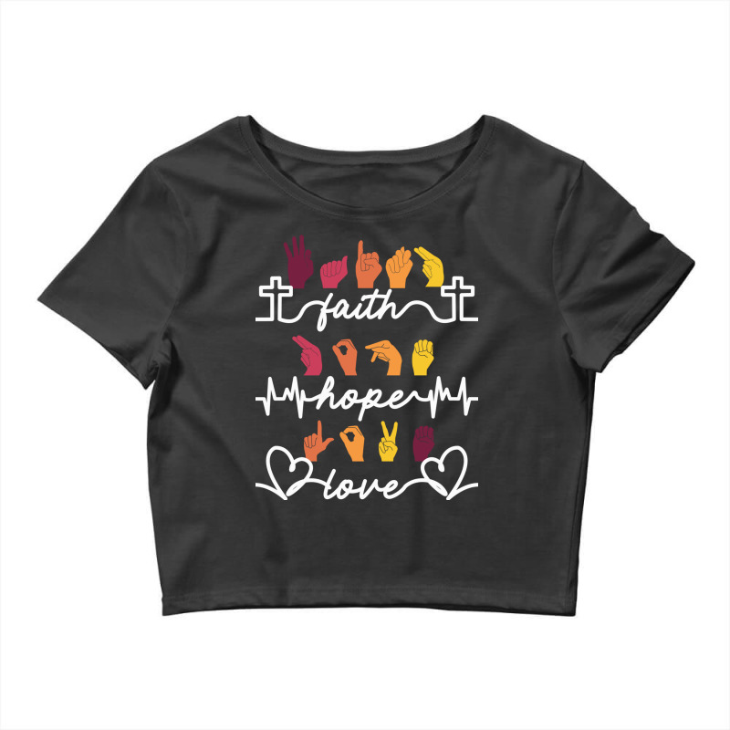 Faith Hope Love Asl American Sign Language Long Sleeve T Shirt Crop Top by cm-arts | Artistshot