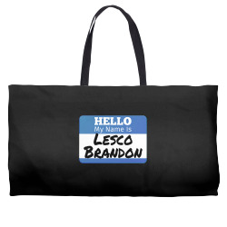 hello my name is lesco brandon funny let s go brandon t shirt Weekender Totes | Artistshot