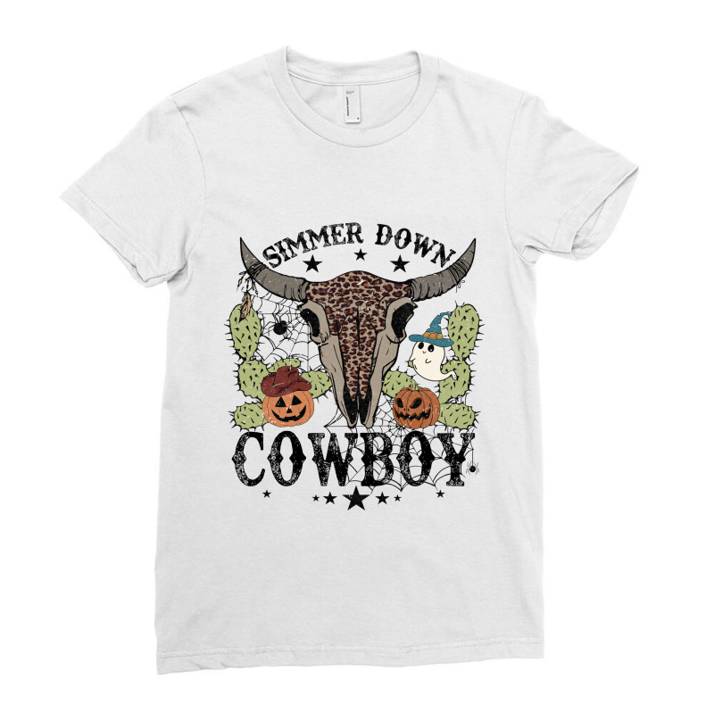 Halloween Howdy Rodeo Simmer Down Cowboy Western Vintage Retro Ladies Fitted T-shirt | Artistshot