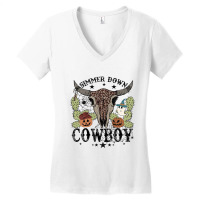 Halloween Howdy Rodeo Simmer Down Cowboy Western Vintage Retro Women's V-neck T-shirt | Artistshot