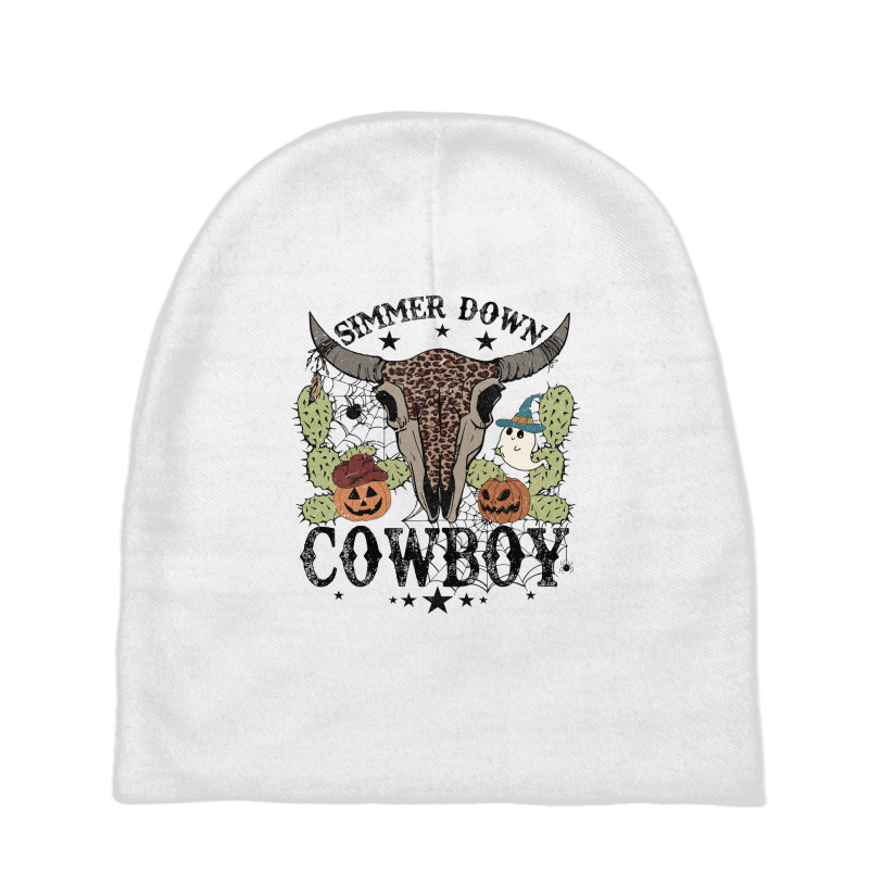 Halloween Howdy Rodeo Simmer Down Cowboy Western Vintage Retro Baby Beanies | Artistshot