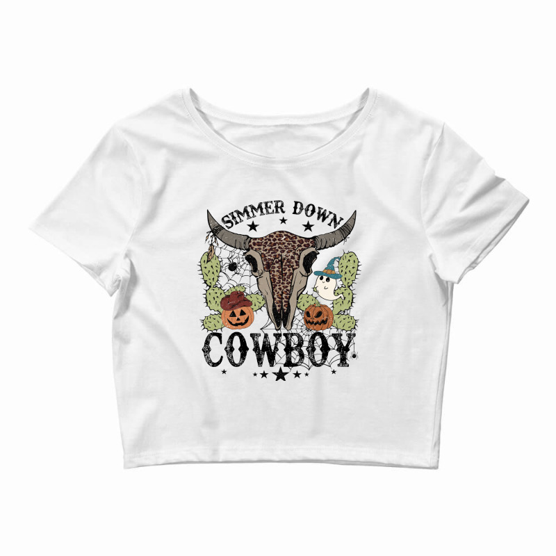 Halloween Howdy Rodeo Simmer Down Cowboy Western Vintage Retro Crop Top | Artistshot