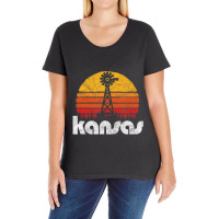 Vintage Kansas Distressed 80's Sun & Windmill Ladies Curvy T-shirt | Artistshot