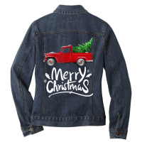 Vintage Wagon Red Truck Christmas Tree Pajama Ladies Denim Jacket | Artistshot