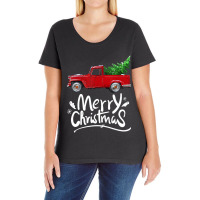 Vintage Wagon Red Truck Christmas Tree Pajama Ladies Curvy T-shirt | Artistshot