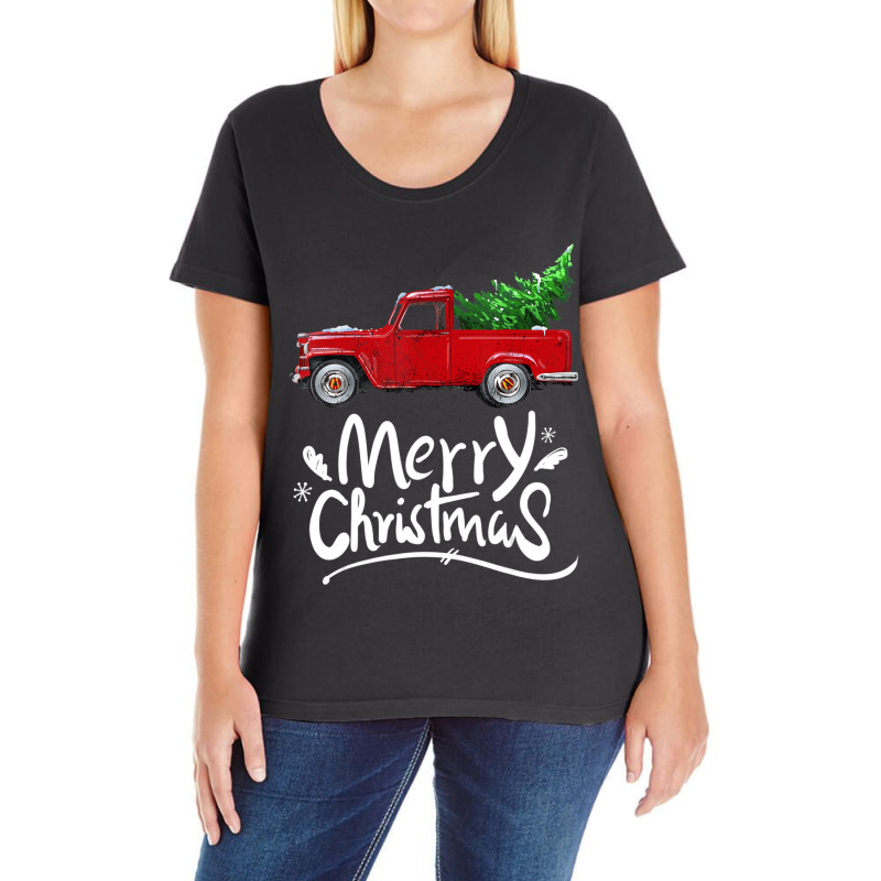 Vintage Wagon Red Truck Christmas Tree Pajama Ladies Curvy T-Shirt by cm-arts | Artistshot