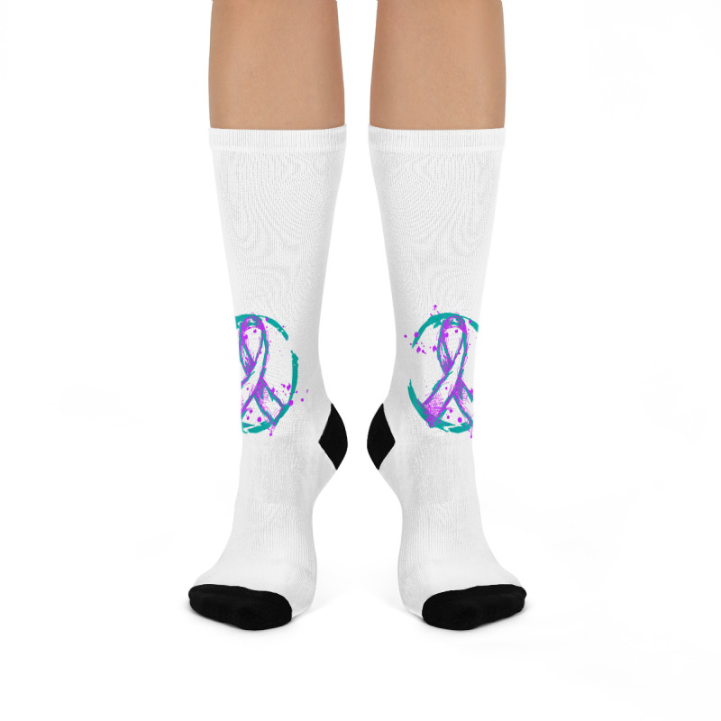 Retro Purple Green Ribbon National Hospice Palliative Care T Shirt Crew Socks | Artistshot