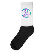 Retro Purple Green Ribbon National Hospice Palliative Care T Shirt Socks | Artistshot