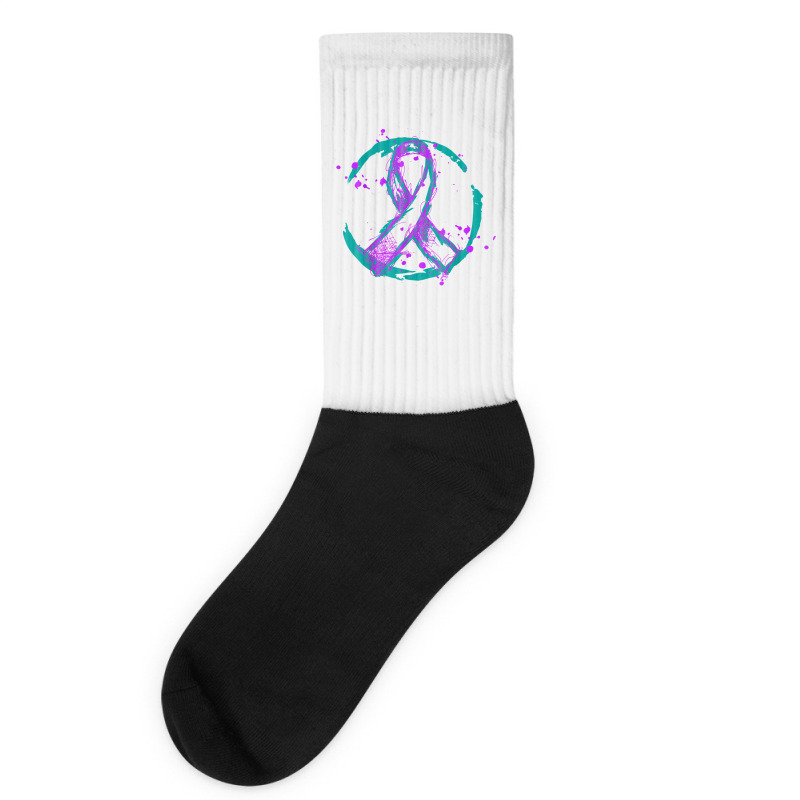 Retro Purple Green Ribbon National Hospice Palliative Care T Shirt Socks | Artistshot