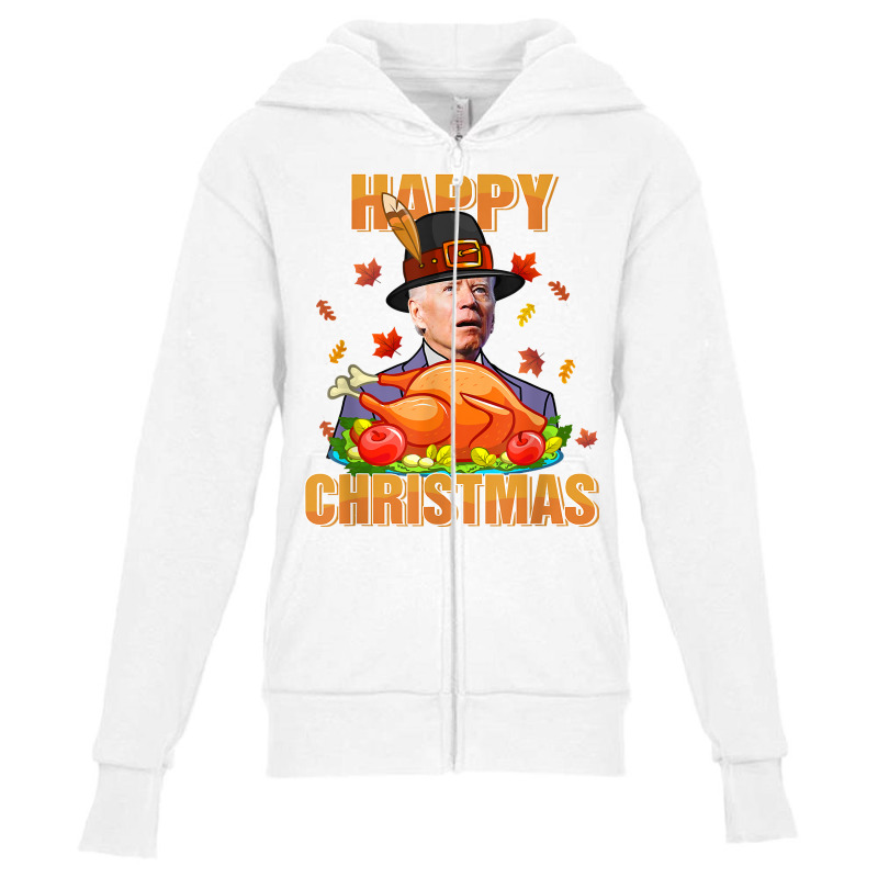 Turkey Biden Pilgrim Thanksgiving Merry Christmas Anti Biden T Shir Youth Zipper Hoodie | Artistshot