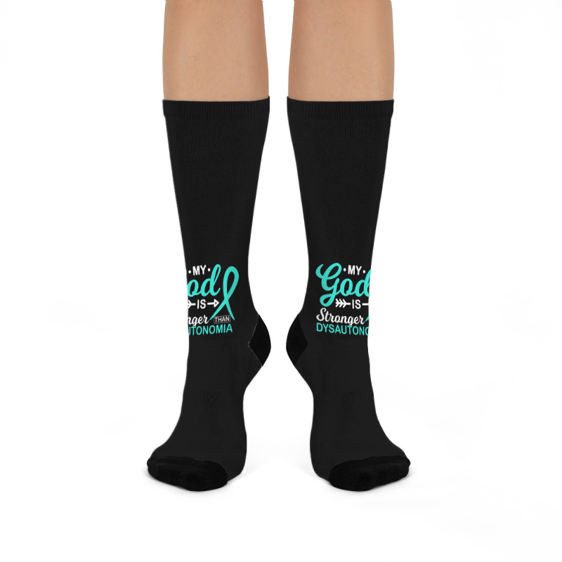 My God Is Stronger Than Dysautonomia Awareness Warrior Crew Socks | Artistshot