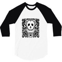 Skull Stencil White Throw 3/4 Sleeve Shirt | Artistshot