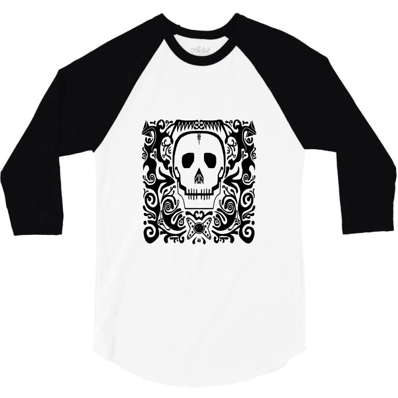 Skull Stencil White Throw 3/4 Sleeve Shirt | Artistshot