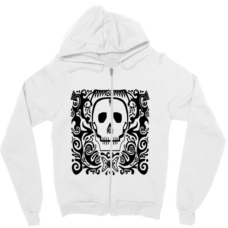 Skull Stencil White Throw Zipper Hoodie | Artistshot