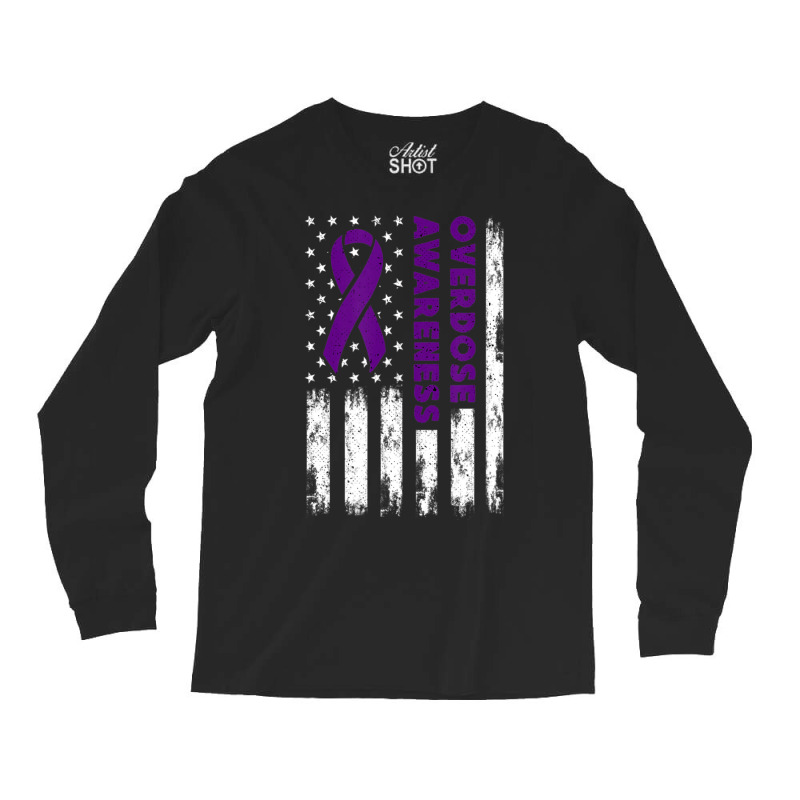 Overdose Awareness Flag Purple Ribbon Addiction Recovery Long Sleeve Shirts | Artistshot