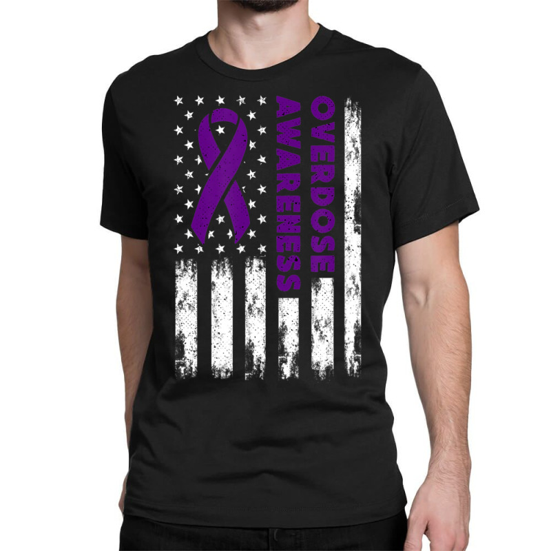 Overdose Awareness Flag Purple Ribbon Addiction Recovery Classic T-shirt | Artistshot