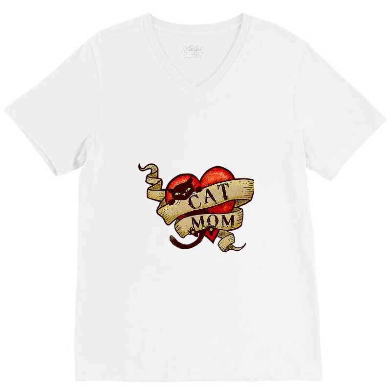 Cat Mom In Retro Heart Tattoo Style V-neck Tee | Artistshot