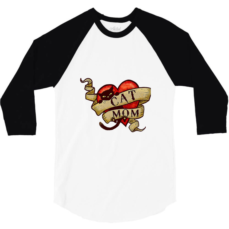 Cat Mom In Retro Heart Tattoo Style 3/4 Sleeve Shirt | Artistshot