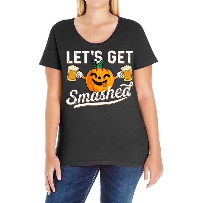 Drinking Pumpkin Lets Get Smashed Beer Lover Halloween Funny Long Slee Ladies Curvy T-Shirt by cipaehuwogi1 | Artistshot