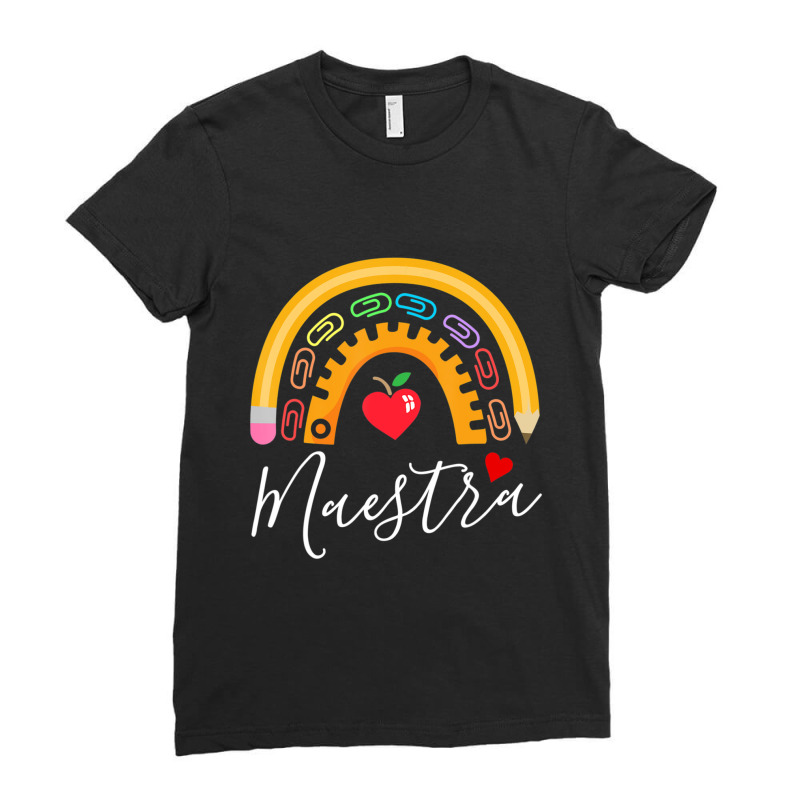 Maestra Cute Rainbow Regalos Para Maestra Bilingue Teache Ladies Fitted T-Shirt by kentuckykonpha9 | Artistshot