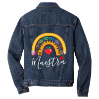 Maestra Cute Rainbow Regalos Para Maestra Bilingue Teache Men Denim Jacket | Artistshot