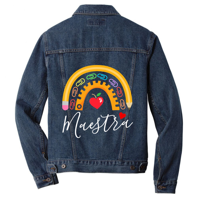 Maestra Cute Rainbow Regalos Para Maestra Bilingue Teache Men Denim Jacket by kentuckykonpha9 | Artistshot