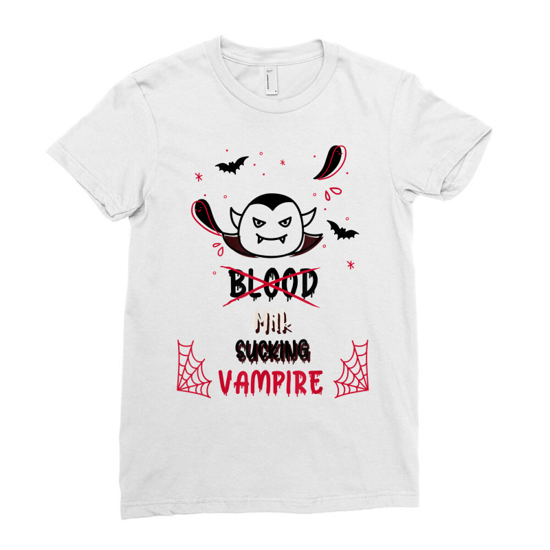 Cute Doodle Milk Sucking Vampire Halloween Costume For Kids T Shirt Ladies Fitted T-Shirt by goveteman | Artistshot