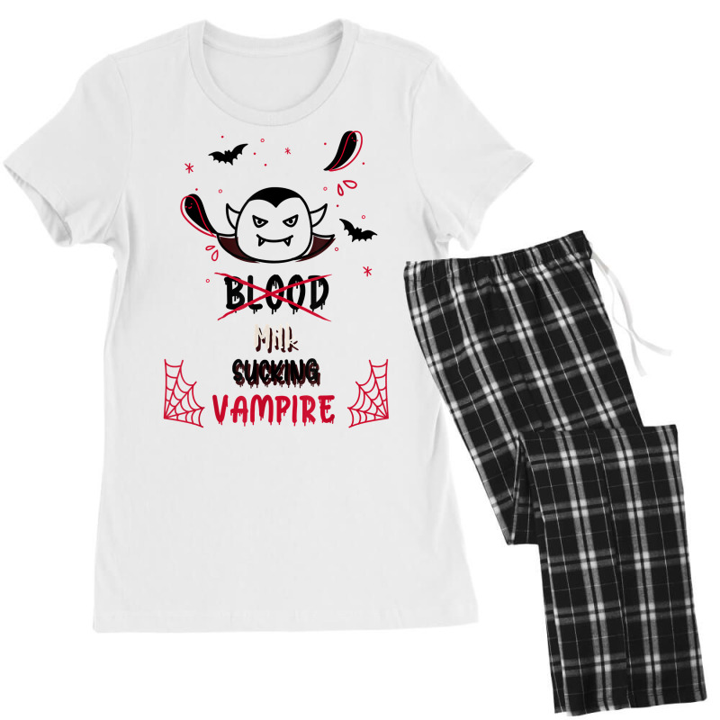 Cute Doodle Milk Sucking Vampire Halloween Costume For Kids T Shirt Women's Pajamas Set by goveteman | Artistshot