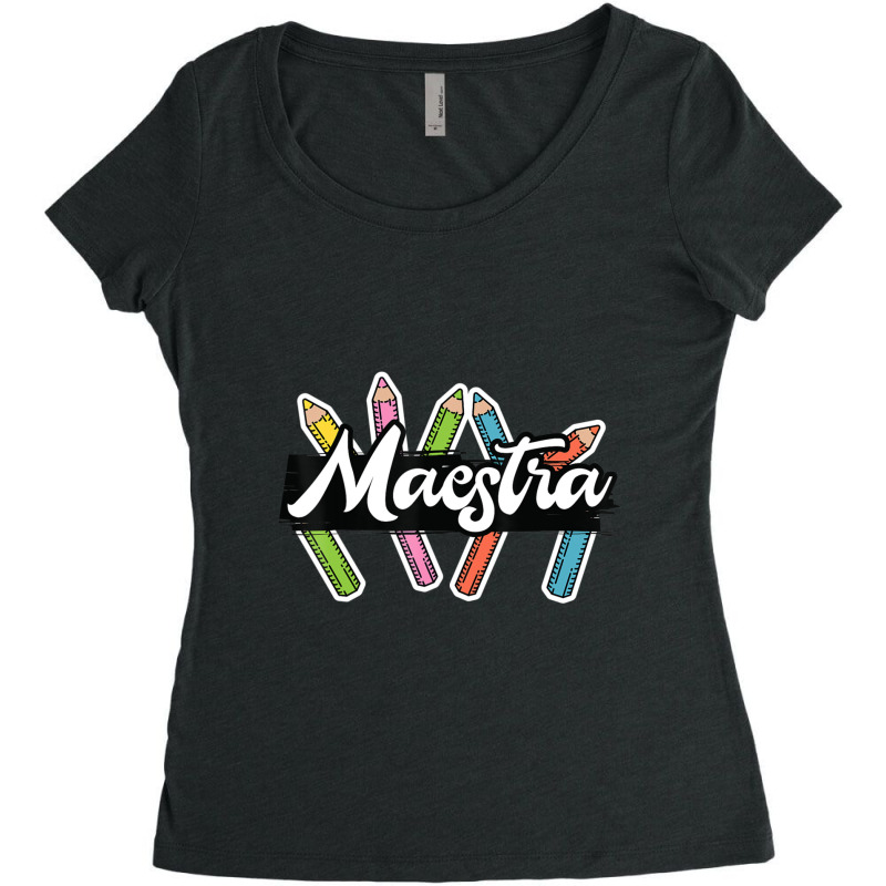 Maestra Spanish Teacher Bilingual Women's Triblend Scoop T-shirt by kentuckykonpha9 | Artistshot