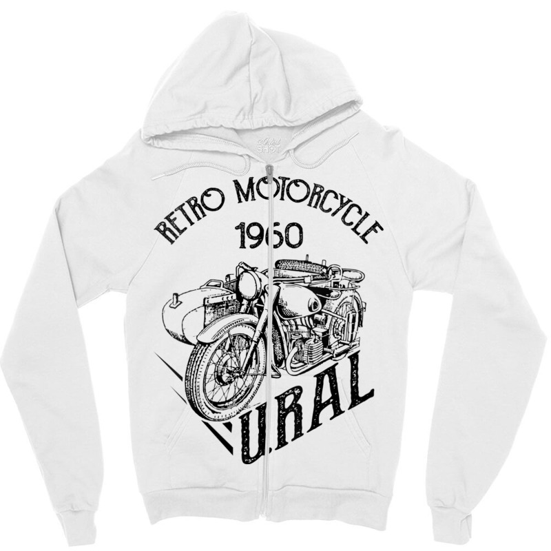 Womens Retro Motorcyle 1960 Ural Vintage Sidecar Motorbike V Neck T Sh Zipper Hoodie by vacheu | Artistshot