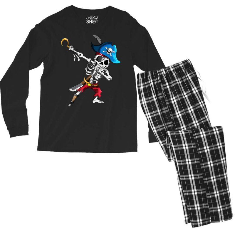 Dabbing Pirates Skeleton Eye Flap Pirate Ship Halloween T Shirt Men's Long Sleeve Pajama Set | Artistshot