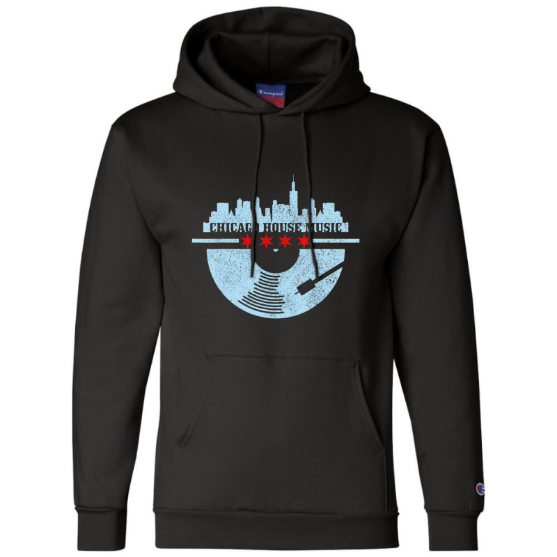 Chicago House Music Vintage Vinyl Dj Raver Flag Skyline Champion Hoodie by Kosdapen517 | Artistshot