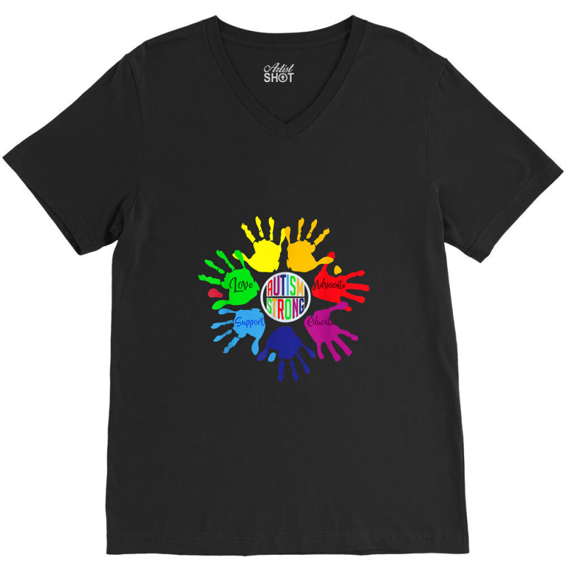 Awareness Sign Language Hand Puzzle Support V-Neck Tee by nandhinidi | Artistshot