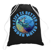 Life Is Better Under Water Marine Biology Scuba Diver Premium T Drawstring Bags | Artistshot