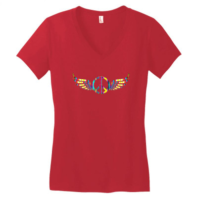 Vintage Peace And Love Old Fashion Colors T-shirts Women's V-neck T-shirt Designed By Arnaldo Da Silva Tagarro