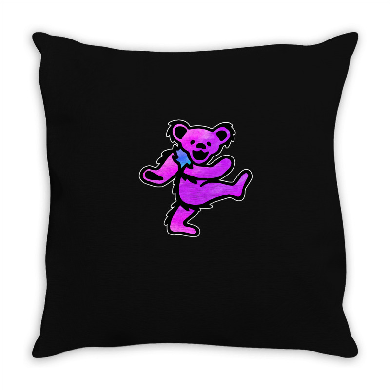 Pink Grateful Dancing Hippie Classic Rock Dead Bear Throw Pillow | Artistshot