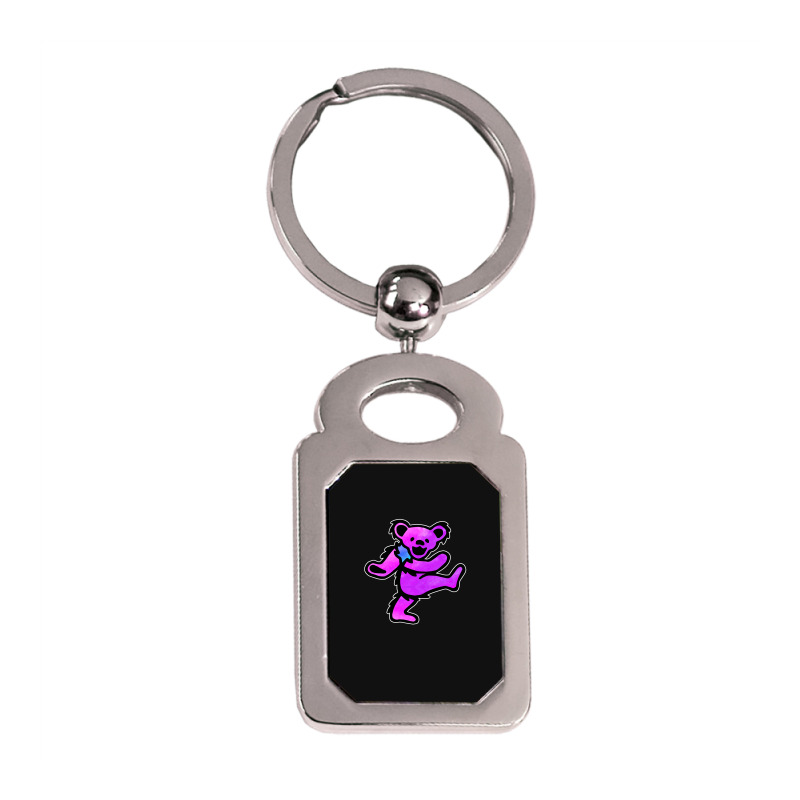 Pink Grateful Dancing Hippie Classic Rock Dead Bear Silver Rectangle Keychain | Artistshot