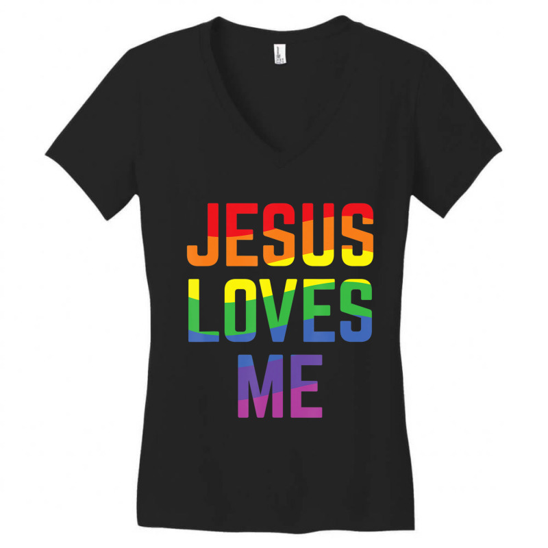 Jesus Loves Me Christian Pride Rainbow Flag Lgbtqia Women's V-Neck T-Shirt by thangdinhsinhelf | Artistshot