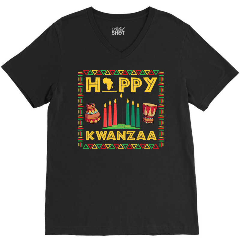 Happy Kwanzaa Kinara Candles Principles African American T Shirt V-Neck Tee by MleczynskiShae | Artistshot